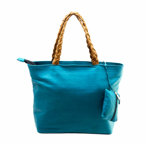 Turquoise blue camel leather handbag