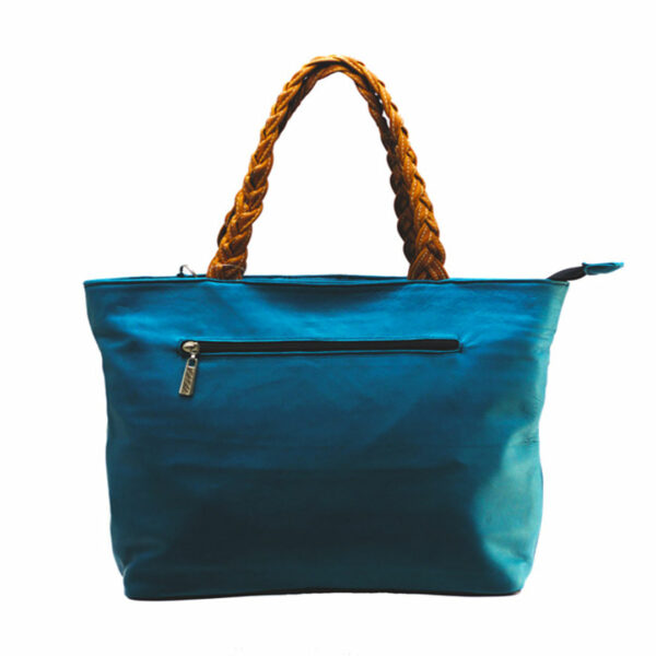 Turquoise blue camel leather handbag - Image 4